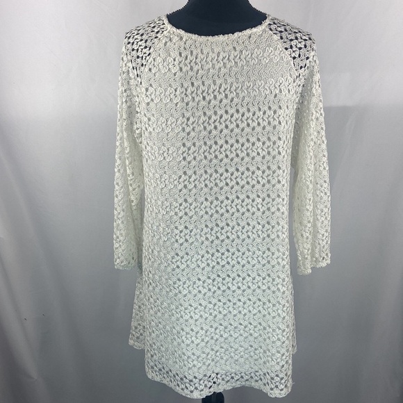 Notations White Lace Long Sleeve Crotchet Mini Dress - Picture 5 of 9